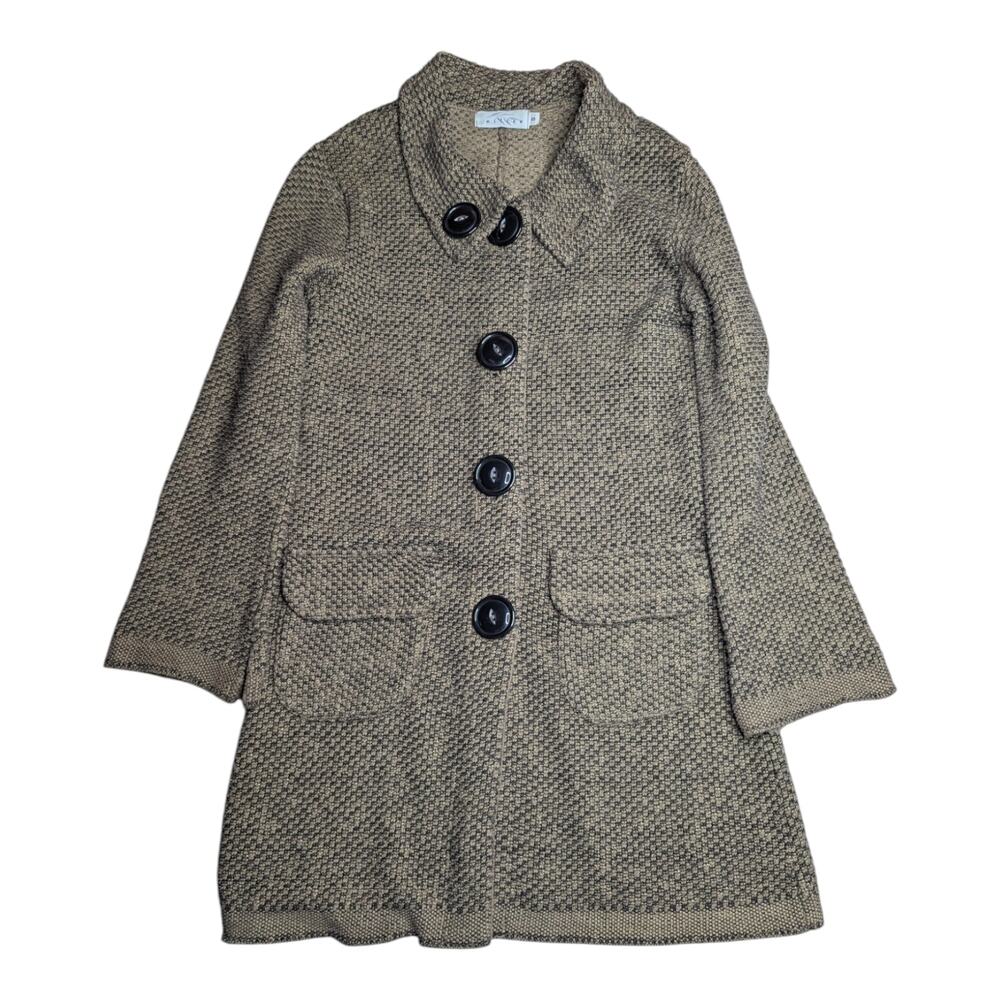 Vtg Y2K Willow Beige Black Chunky Knit Big Button Duster Cardigan Jacket S